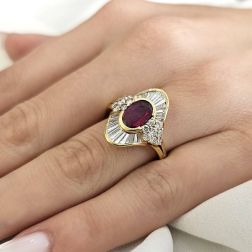 Photo of worn Band Ring with Ruby and Yellow Gold Diamonds