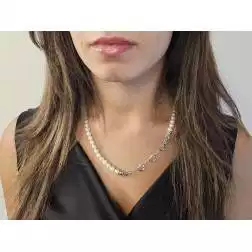 Photo of worn Pearl necklace clasp 3 Hearts in White Gold