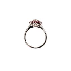 Flower Ring with Ruby and Diamond White Gold