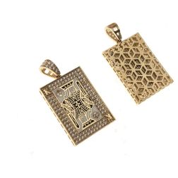 King of spades Card Pendant with enamel and zircons on yellow gold