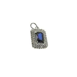 Rectangular Pendant Blue and double contour zircons on white gold