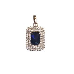 Rectangular Pendant Blue and double contour zircons on white gold