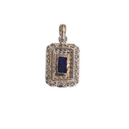 Ciondolo Rettangolare Blu con doppio contorno zirconi su oro bianco