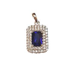 Ciondolo Rettangolare Blu con doppio contorno zirconi su oro bianco