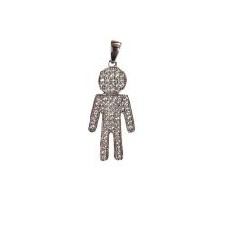 Tall Baby-boy charm in 18kt white gold with zircons