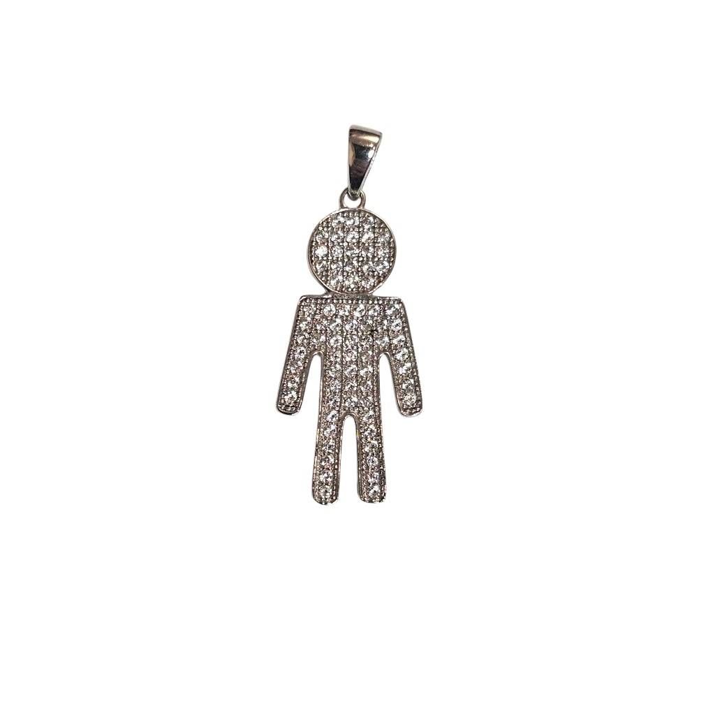 Tall Baby-boy charm in 18kt white gold with zircons