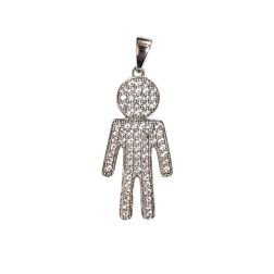 Tall Baby-boy charm in 18kt white gold with zircons