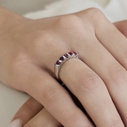Photo of worn Veretta Ring 5 Rubies White Gold