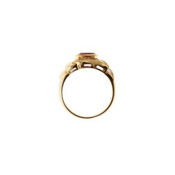 Yellow Gold Art Deco Band Ring with Ruby and Diamonds