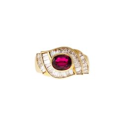 Yellow Gold Art Deco Band Ring with Ruby and Diamonds
