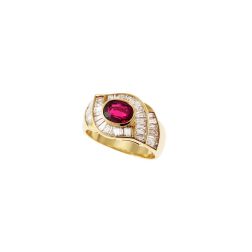 Yellow Gold Art Deco Band Ring with Ruby and Diamonds