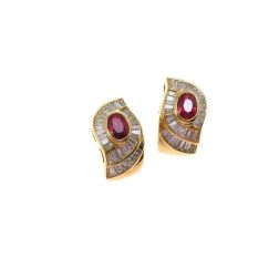 Orecchini a fascia Art Déco con Rubini e Diamanti Oro Giallo