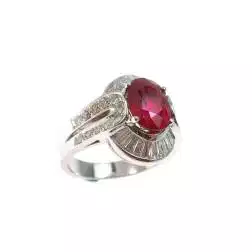 White Gold Solitaire Band Ring with Ruby and Diamonds