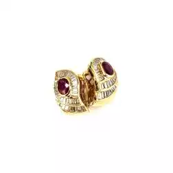 Yellow Gold Art Deco Earrings with Ruby and Diamonds