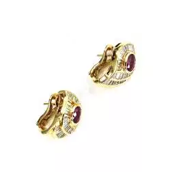 Yellow Gold Art Deco Earrings with Ruby and Diamonds