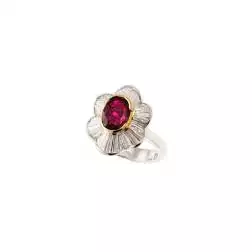 Anello Flower con Rubino ovale e Diamanti Oro Bianco e Giallo