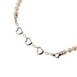 Pearl necklace clasp 3 Hearts in White Gold