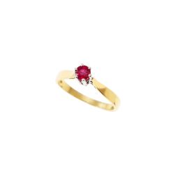 Anello Solitario con Rubino castone Oro Bianco gambo Oro Giallo