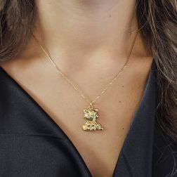 Photo of worn Sitting Cat pendant yellow gold