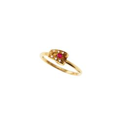 Yellow Gold Ring Ruby Eye and Diamonds