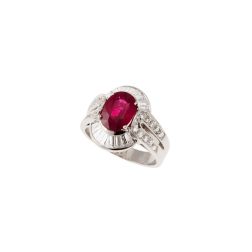 White Gold Solitaire Band Ring with Ruby and Diamonds