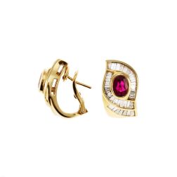 Yellow Gold Art Deco Earrings with Ruby and Diamonds