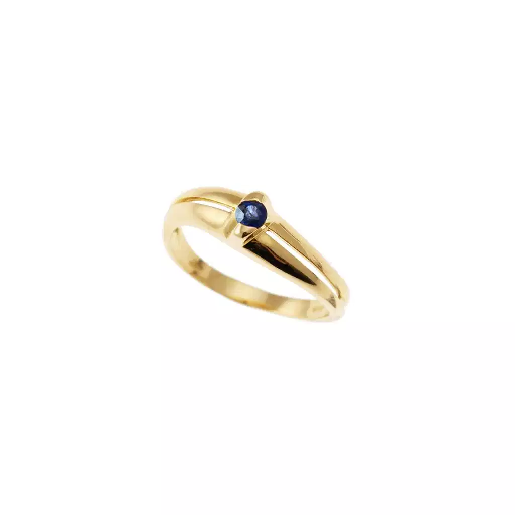 Anello Solitario Zaffiro Doppia Fascia in Oro Giallo
