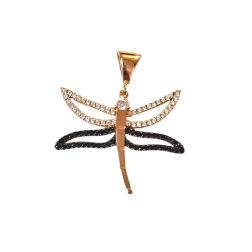 Dragonfly Charm with Black and White zircons in Rose Gold