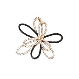 Ciondolo Fiore Stilizzato con Zirconi Bianchi e Neri in Oro Rosa