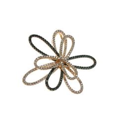 Stylized Flower Charm with Black and White zircons in Rose Gold