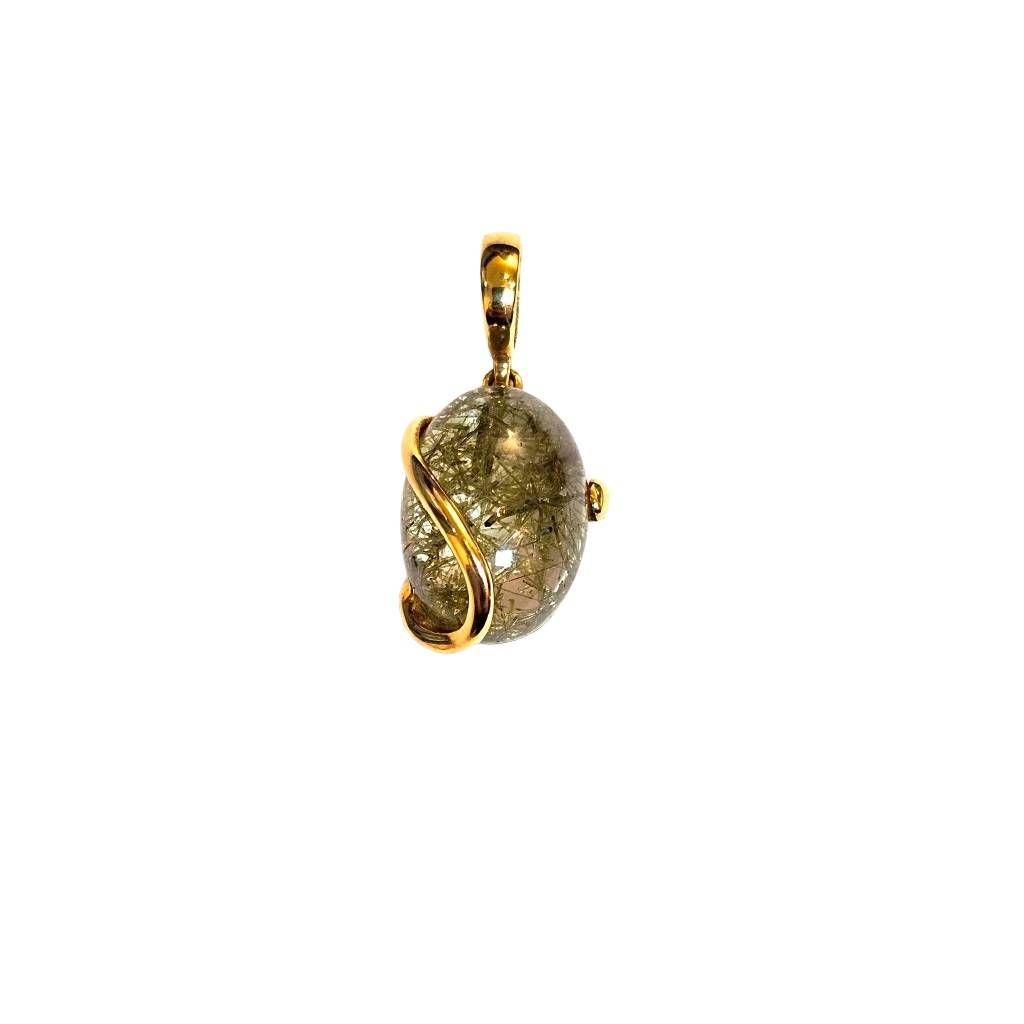 Ciondolo in Oro Giallo con Quarzo Rutilato Cabochon Ovale