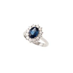 6x8 Blue Sapphire with 12 Diamonds Kate Ring