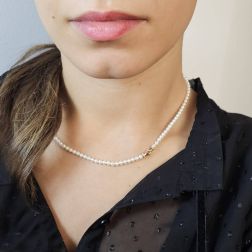 Photo worn Fresh Water Pearl Necklace with Diamond and Rose Gold closure