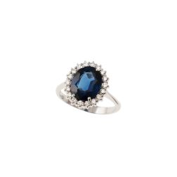 White Gold Kate Ring with 11x9mm Sapphire and 18 Diamonds