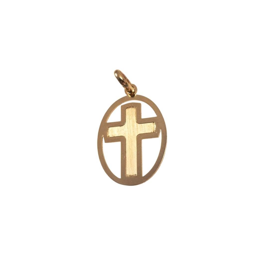 Golden Cross Pendant in Oval Frame