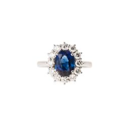 White Gold Kate Ring with 9x7mm Sapphire and 12 Diamonds