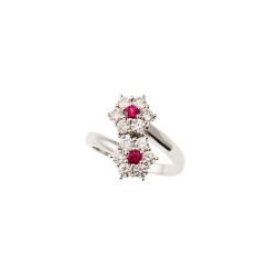 Double Flower Diamonds and Rubies Ring
