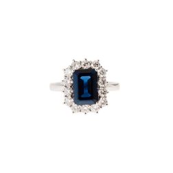 Kate Ring with Octagonal-cut 10x7mm Sapphire and Diamonds