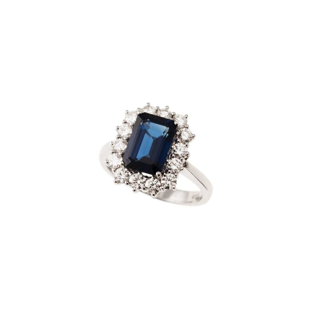 Anello Kate con Zaffiro Ottagonale 10x7mm e Diamanti