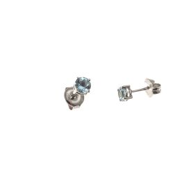Solitary Studs earrings with round 3,75mm acquamarines in white gold