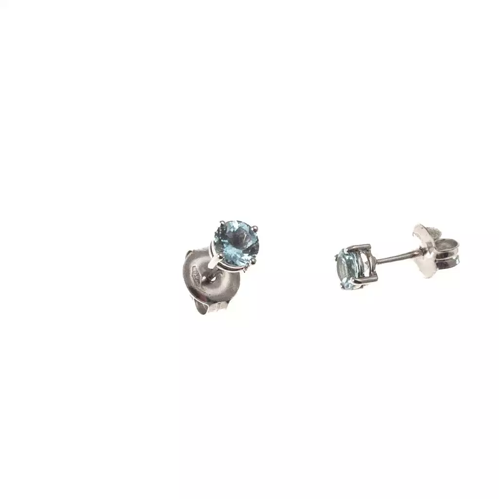 Solitary Studs earrings with round 3,75mm acquamarines in white gold