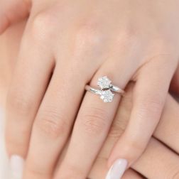 photo of worn Small Double Flower Diamonds Ring in White Gold