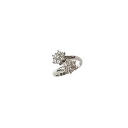 Big Double Flower Diamonds Ring in White Gold
