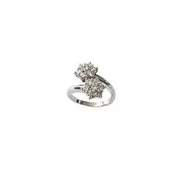 Anello Doppio Fiore Grande Diamanti in Oro Bianco