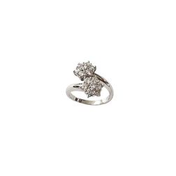 Big Double Flower Diamonds Ring in White Gold