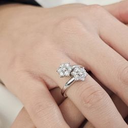 Photo of worn Big Double Flower Diamonds Ring in White Gold