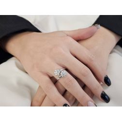 Photo of worn Big Double Flower Diamonds Ring in White Gold
