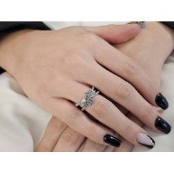 Photo of worn 2 Stars Diamonds and Blue Diamonds Ring in White Gold