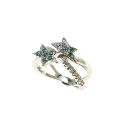 Anello 2 Stelle Diamanti e Diamanti Blu su Oro Bianco