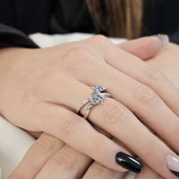 Photo of worn 2 Stars Diamonds and Blue Diamonds Ring in White Gold